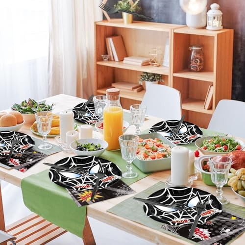 Black Spider Birthday Party Supplies - 96PCS Black Spider Birthday Party Plates and Napkins Forks Disposable Tableware Birthday Parties Table Dinnerware Baby Shower Plates Serve 24 Guests - Image 6