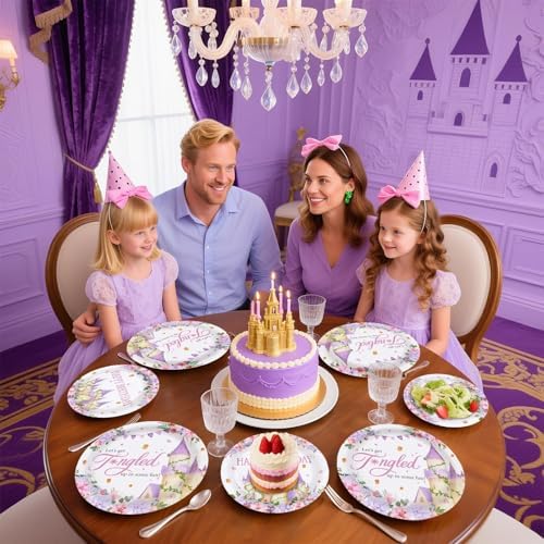 Greencian 96Pcs Princess Birthday Purple Tower Party Supplies Serves 24 - Image 2