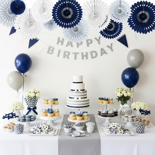 BEISHIDA Honeycomb Round Paper Fan Blue Gray White Hanging Party Decoration - Image 6