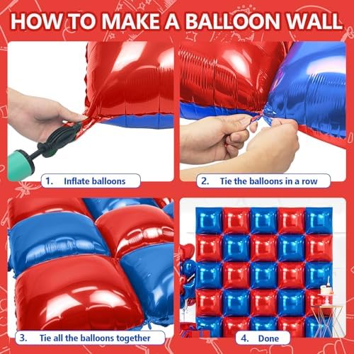 NISOCY 25PCS Red and Blue Square Foil Balloons Wall Backdrop - Image 5