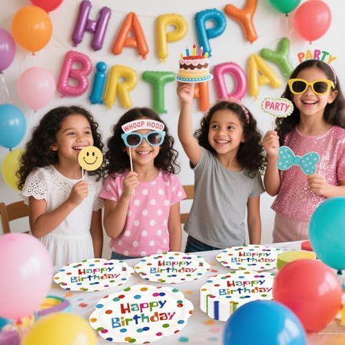 50 PCS Happy Birthday Paper Plates 7inch, Colorful Polka Dot Disposable Scalloped Cake Dessert Plates Party Supplies for Birthday Party Decorations - Image 7