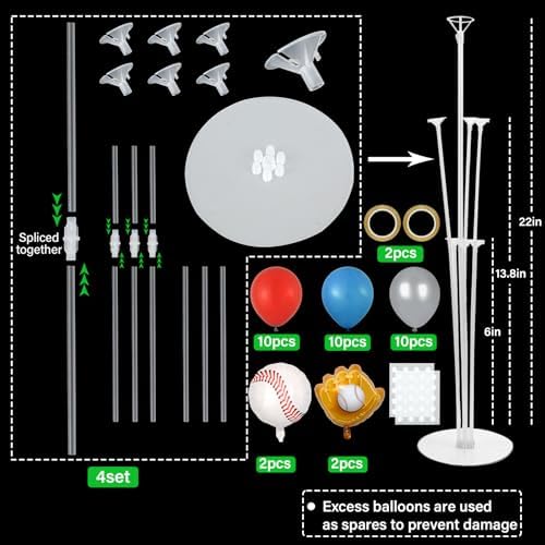 Naozinebi 4 Sets Baseball Birthday Party Balloons Stand Kit Party Decor - Image 2