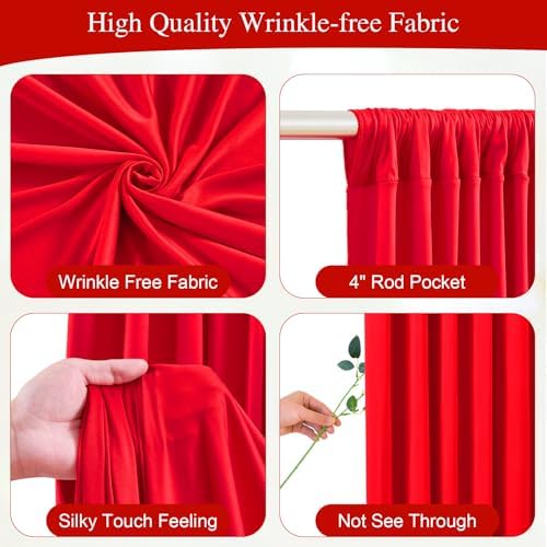 Red Backdrop Curtains with Lights for Parties,10x10FT Wrinkle Free Red Photo Backdrop Curtains for Wedding Baby Shower Birthday Ceremony Reception New Year Decorations-5ft x 10ft,2 Panels - Image 2
