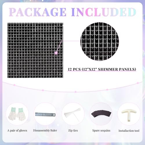 Shimmer Wall Backdrop Black 24Pcs Sequin Panels Decoration - Image 4