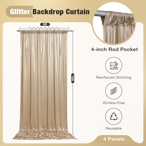 20x10FT Champagne Sequin Backdrop Curtain for Party - 4 Panels 5x10FT Wrinkle-Free Shimmer Drapes for Birthday, Wedding, Christmas, Decorations & Photography - Image 5