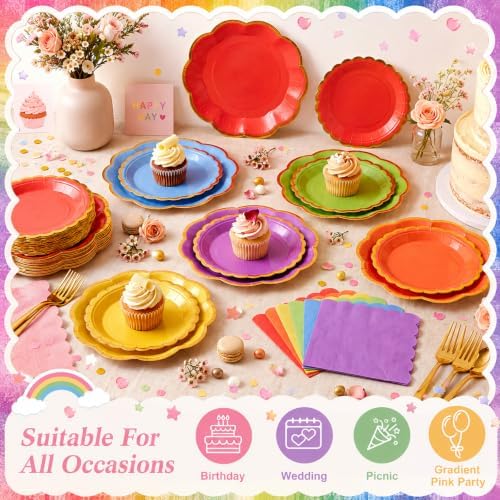 72 Pcs 24 Guests Rainbow Party Supplies Paper Plates and Napkins - Image 5