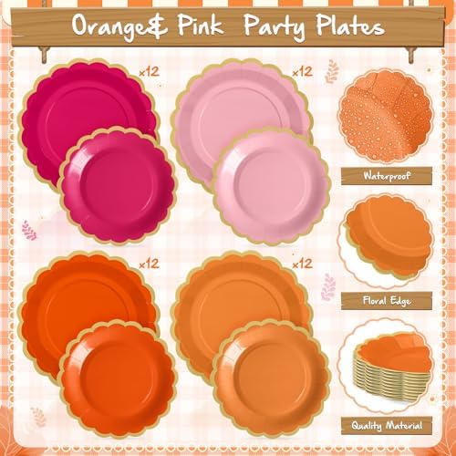Mimorou 338 Pcs Pink and Orange Plates and Napkins Party Supplies - Image 4
