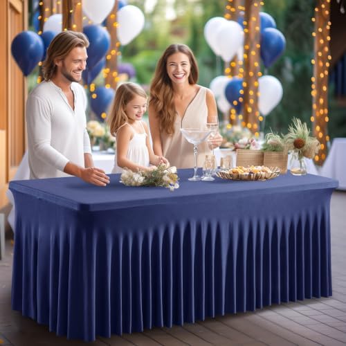 Shillance 2 Packs Navy Blue Spandex Table Covers 6 Foot, Fitted Stretch Table Cloth with Skirts 72x30 Inch, Wrinkle-Free Floor Length Rectangle Tablecloths for Weddings Parties Banquets Events - Image 3