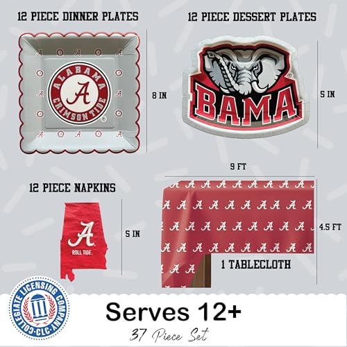 Alabama Party Decorations Crimson Tide Supplies, Plates & Napkins Set 37 Pc - Image 3