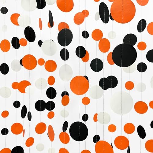 46Ft Orange Black Circle Dot Garland Black Orange and White Polka Dot Hanging Paper Streamer for Birthday Wedding Bridal Shower Fall Autumn Halloween Thanksgiving Party Decorations Supplies - Image 3