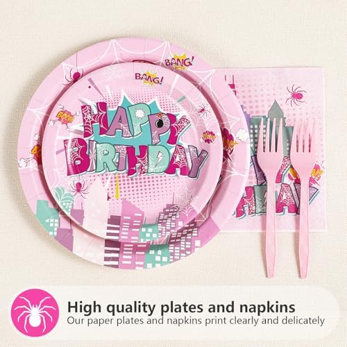 Grencian 96 Pcs Pink Spider Birthday Party Decorstions Serves 24 - Image 2