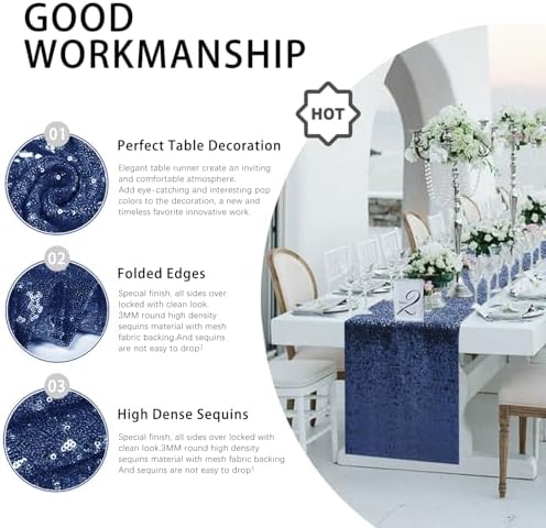 10 Packs 12 x 72 inches Navy Sequin Table Runner - Image 3