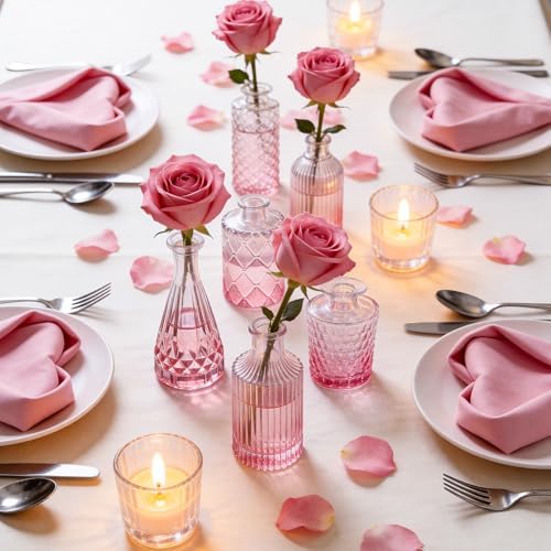 UPBUD Pink Glass Bud Vases Set of 12, Mini Flower Vase for Centerpieces - Image 2