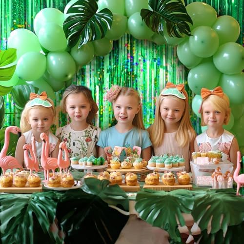 4 Packs Green Foil Fringe Curtain, Green Glitter Metallic Tinsel Backdrop for Birthday, Wedding, Baby Shower, Halloween, Christmas, Hawaiian Luau, Football, Dinosaur Jungle Party Decorations Supplies - Image 3