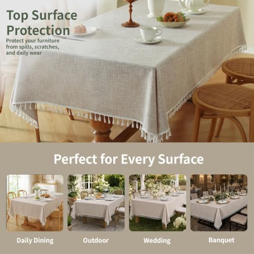 Deep Dream Tablecloths, Waterproof Table Cloth, Linens Wrinkle Free Anti-Fading, Rustic Table Cover Decoration for Kitchen Dinning Christmas(Rectangle/Oblong, 55''x140'',12-14 Seats, Solid Khaki) - Image 7
