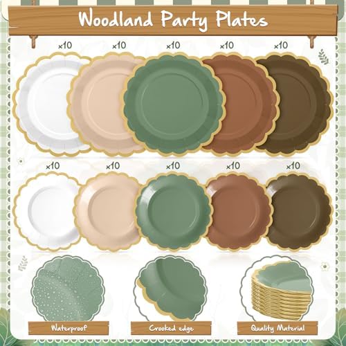 Zhehao 150 Pcs Woodland Paper Plates Napkins Serves 50 - Image 4