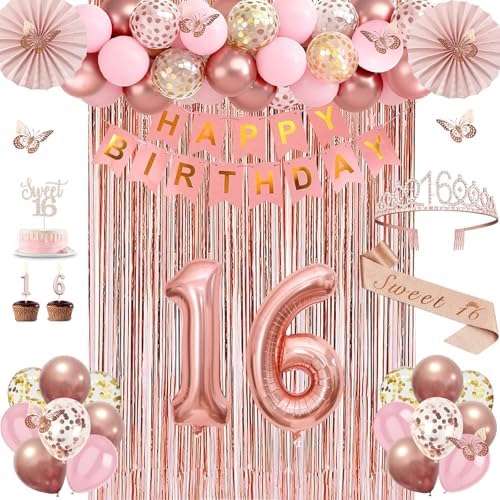Juesly Sweet 16 Party Decorations for Girls, 50pcs 16 Year Old Birthday Set by JueslyBirthdayParty
