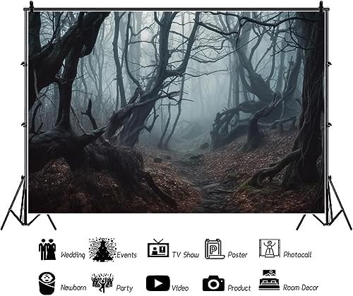 10x6.5ft Dark Misty Forest Backdrop for Photoshoot Scary Halloween Eve Gloomy Grove Evil Trees Background for Photography Party Banner Portrait Studio Props - Image 5