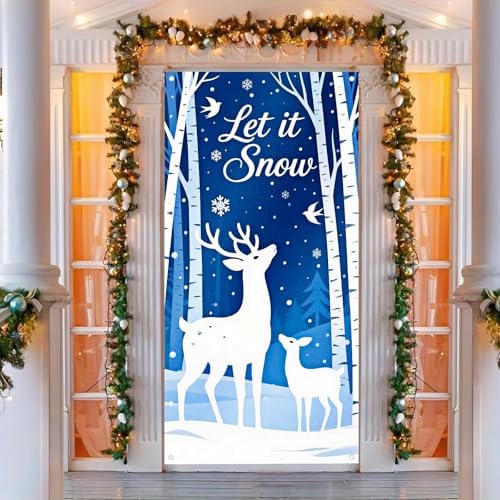 BlissYard Door Cover Christmas Deer Snowflakes 35x71 Inch Polyester - Image 2