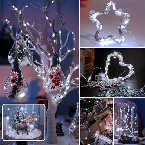 20 Pack Fairy Lights Battery Operated 7ft 20 LED Mini String Lights Twinkle Lights Silver Wire Firefly Starry Lights for Mason Jars Wedding Party Christmas Centerpiece Decor, Warm White & Cool Whtie - Image 6