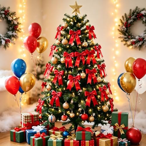 2 Strings Red Bow Garland Banner Decorations, Christmas Tree Decorations - Image 2