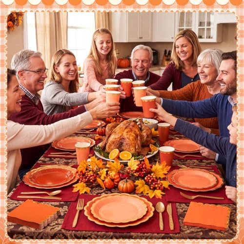 Mimorou 169 Pcs Burnt Orange Plates and Napkins Party Supplies Serve 24 - Image 6
