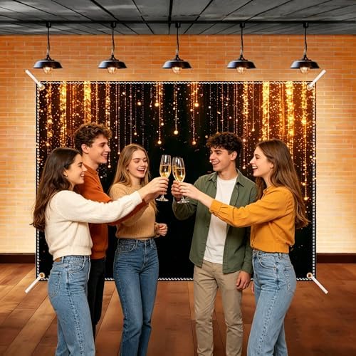 Black and Golden Backdrop 7x5ft Polyester Glitter Backdrop Masquerade Decorations Vintage Photo Booth for Family Birthday Party Photo Studio with Ribbon - Image 6