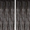 2 Pcs 3.2ft x 8.2ft Shiny Black Metallic Tinsel Foil Fringe Curtain Photo Booth Backdrop Props for Birthday Wedding Bridal Shower Baby Shower Celebration Bachelorette Party Decorations by i-CHONY
