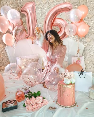 Sweet 16 Party Decorations,16th Birthday Boxes Decor for Girls Women Sweet Sixteen Happy Birthday Banner Kits Pink Rose Gold Foil Balloons Party Supplies Rose Gold Tassel Curtain - Image 5