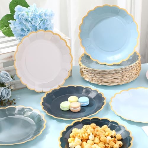 48 Pcs Dusty Blue Paper Plates 9 Inch Gradient Scalloped Paper Blue Plates Disposable Dinner Dessert for Birthday Wedding Bridal Party Supplies, 6 Colors - Image 6