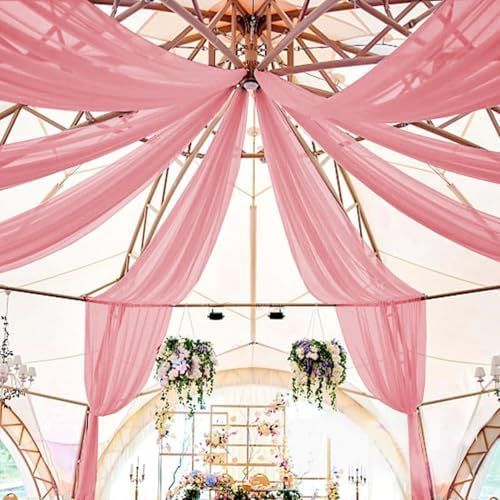 Ceiling Drapes Hanging Kit Dusty Rose Ceiling Drapes 6 Panels 5x10ft with 12 Inch Ceiling Drapes for Weddings Ceilings Draping Canopy Hoop Wedding Arch Draping Fabric for Banquet Party Decor - Image 2