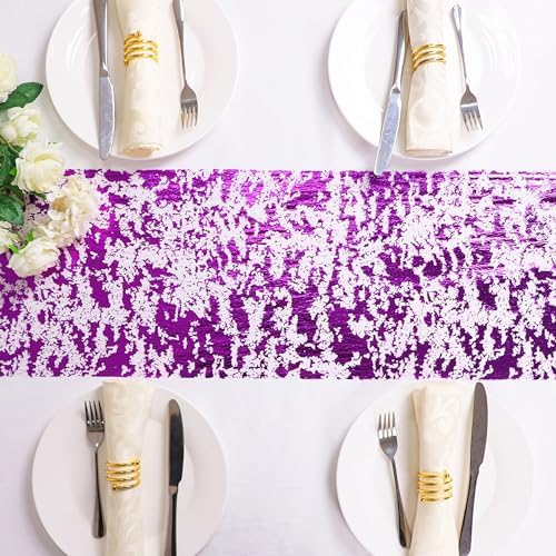 2Pcs Purple Table Runner Glitter Metallic Foil Sequin Mesh Roll 108" - Image 6