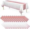 MASHAN 24 Pack White and Rose Gold Tablecloth Set - Rectangular PEVA Tablecloths and Satin Table Runners for Wedding, Baby Shower, Anniversary, Christmas, New Year Party by MASHAN