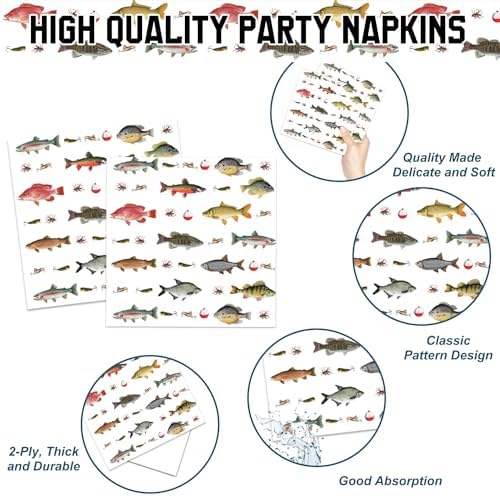 170PCS Fishing Birthday Party Decorations Gone Fishing Party Decorations Include Plates, Cups, Cutlery, Banner, Tablecloth for Ofishally One Birthday Decorations - Image 4