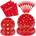 96 Pieces Valentine’s Day Love Tableware Set – Red and Gold Heart Disposable Plates, Napkins, and Forks for Romantic Dinners, Wedding, Anniversaries, and Valentine Celebrations – Serves 24 Guests by GistomeHome