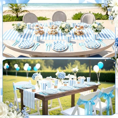 Mimorou 175 Pcs Light Blue and White Striped Party Tableware for 25 - Image 6