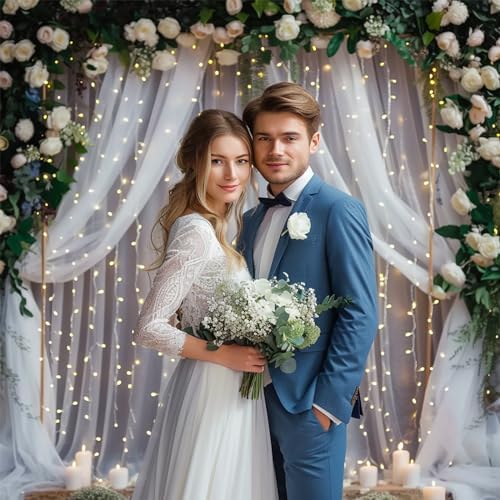 White Backdrop Curtain with Lights String for Birthday Decorations 10×10FT Tulle Backdrop Curtain for Parites Wedding Bridal Shower Baby Shower Bridal Shower (2 Panels 5×10ft) - Image 6