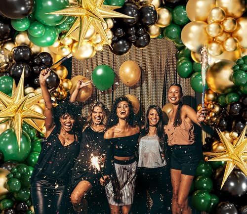 Green and Gold Black Balloon Arch Kit with 3pcs Star Balloons - Image 4