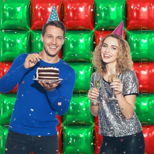 50pcs Red and Green Square Foil Balloons Wall Backdrop with 128pcs Balloon Garland Arch Kit, Christmas Balloons Decorations, Double Sided Balloon for Christmas New Year Xmas Party Decorations - Image 6