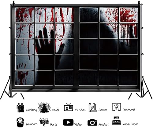 Renaiss 7x5ft Bloody Halloween Backdrop Ghost Shadow Dripping Blood Photography Background Bloody Window Nightmare Horror Party Decor Banner Kids Adults Creepy Photo Booth Props - Image 3