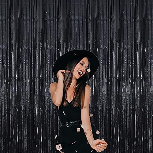 GOER 3.2 ft x 9.8 ft Black Photo Backdrop Party Streamers for Halloween,Birthday Party,1 Pack Black Metallic Tinsel Foil Fringe Curtains Party Decorations Wedding Decor - Image 2