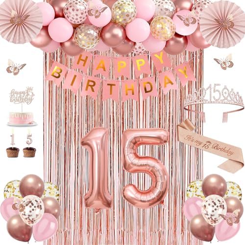 Juesly 15th Birthday Decorations for Girls, 50pcs 15 Year Old Party Set by JueslyBirthdayParty