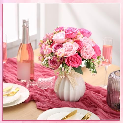 Geosar 8 Bundles Artificial Peonies Flowers,Rose Pink, Light Pink - Image 3