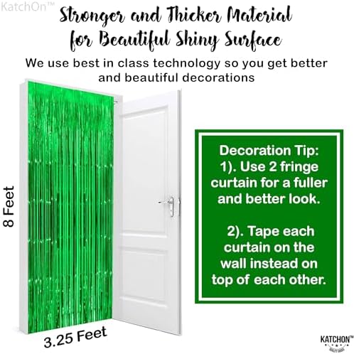 KatchOn Green Streamers Foil Fringe Curtains Pack - 2 Birthday Decorations - Image 2