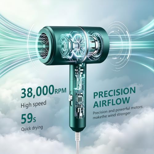 Foldable Ionic Hair Dryer with Diffuser, 1875W Green - Image 3