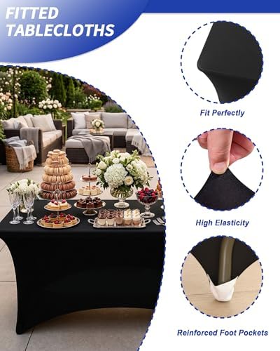 Fixwal 4 Pack 6FT Black Tablecloth Rectangle Spandex Fitted Table Cover - Image 4