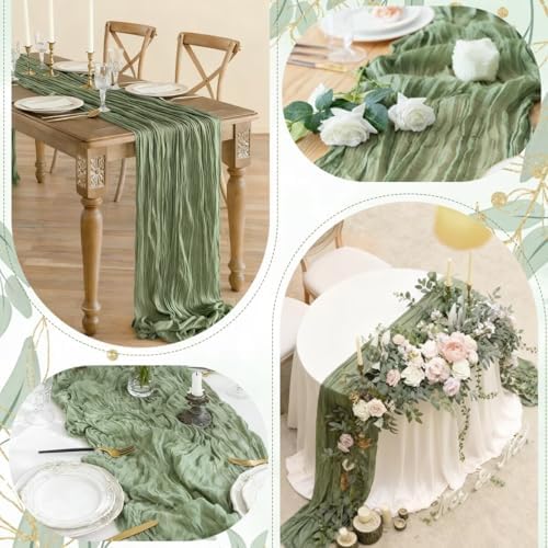 6 Pack Sage Green Cheesecloth Table Runner 35"×120" Gauze Table Runner - Image 5