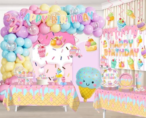 286pcs Fexivo Ice Cream Birthday Party Decorations, All-in-1 Set, 25 Guests - Image 3