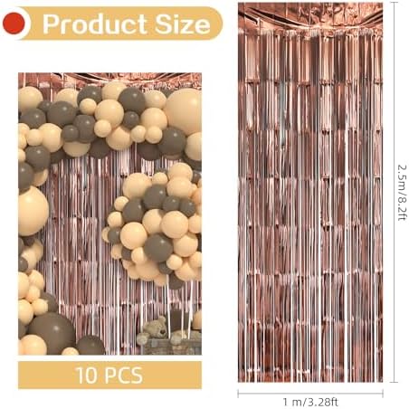 10 Pack Brown Backdrop Curtain 3.2ft x 8.2ft Metallic Tinsel Foil Fringe Curtains Photo Booth Background for Birthday Party Decoration Baby Shower Engagement Wedding Christmas Decoration (Brown) - Image 3