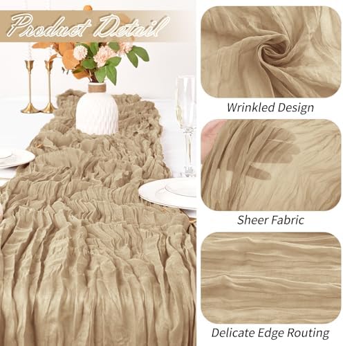 15 Pack Beige Cheesecloth Table Runner 17 x 108 inch Cheese Cloth Table Runners 9ft Beige Table Runner Rustic Romantic Sheer Gauze Runner for Wedding Party Baby Shower Table Decoration - Image 3